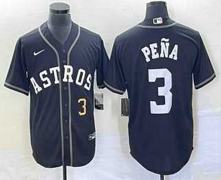 Men's Houston Astros #3 Jeremy Pena Number Black Cool Base Stitched Baseball Jersey